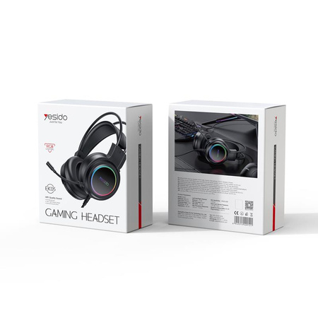 Yesido Słuchawki Gaming EK05 RGB USB + Mikrofon, BLACK / CZARNY