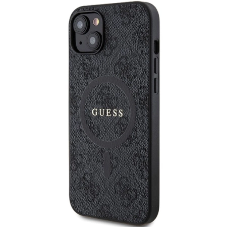 Guess 4G Collection Leather Metal Logo MagSafe Case for iPhone 14/15/13 - Black