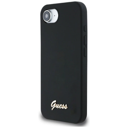 Guess Silicone Script Metal Logo MagSafe iPhone 16e Case - Black
