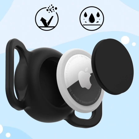 Etui na AirTag silikonowe wodoodporne na obrożę psa lub kota - czarne