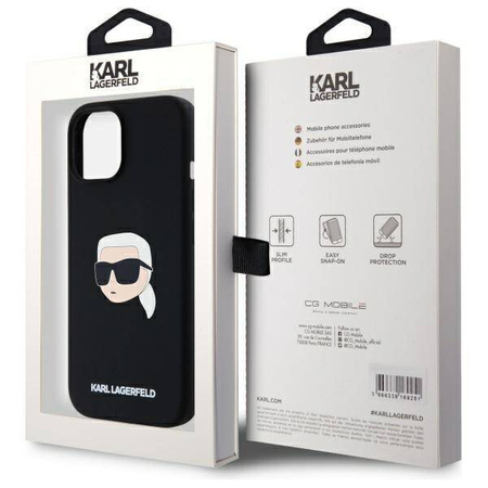 KARL LAGERFELD futerał do IPHONE 15 kompatybilny z MagSafe KLHMP15SSKHPPLK (SIL KL Head Print) black