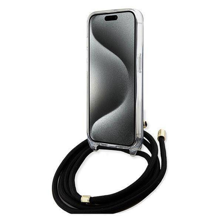 Guess Crossbody Cord 4G Print Hülle für iPhone 15/14/13 – Schwarz