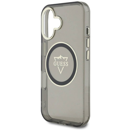 Original Handyhülle IPHONE 16 Guess IML Metal Mountain Logo MagSafe schwarz