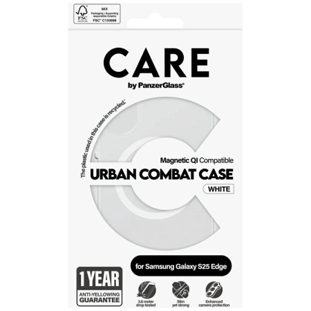 CARE by PanzerGlass Flagship Urban Combat White QI Case für Samsung Galaxy S25 Edge - Transparent