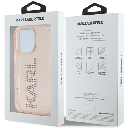 Karl Lagerfeld IML Strass Logo iPhone 16 Pro Hülle - Rosa