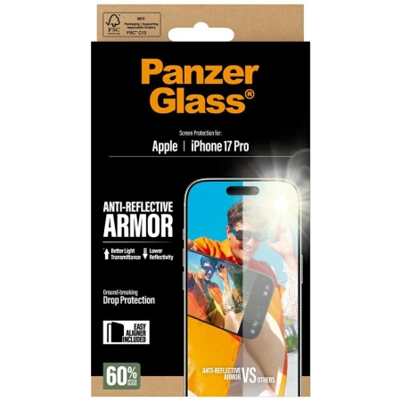 PanzerGlass Armor Anti-Reflective EasyAligner Tempered Glass for iPhone 17 Pro