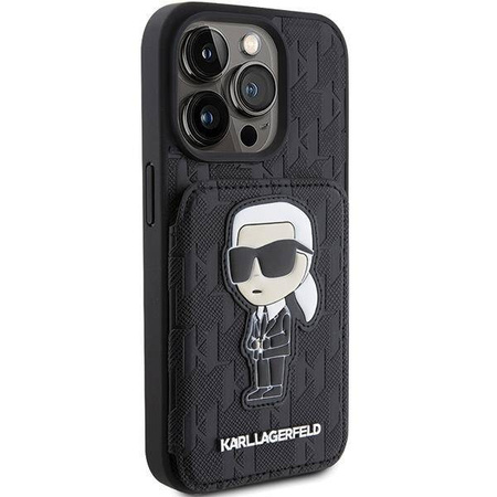Karl Lagerfeld nakładka do iPhone 15 Pro 6,1&quot; KLHCP15LSAKKNSCK czarna hardcase Saffiano Cardslots and Stand Monogram Ikonik Patch