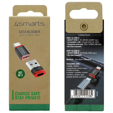 Adapter 4smarts Data Blocker USB-C do    USB-A/USB-C czarny 2szt