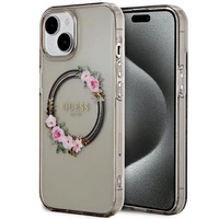 Guess IML Flowers Wreath MagSafe Hülle für iPhone 15 / 14 / 13 – Schwarz