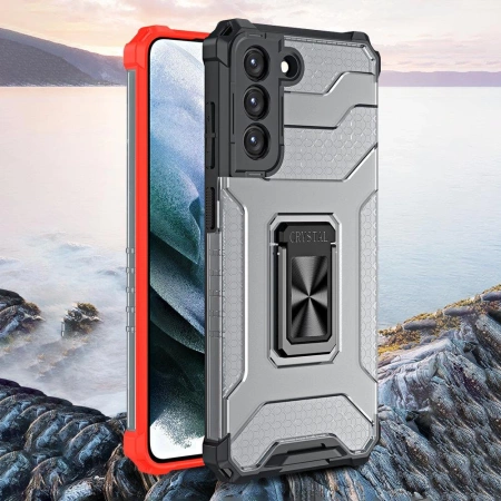 Crystal Ring Case robuste Kickstand TPU/PC Panzer Handyhülle Hard Case für Samsung Galaxy S22+ (S22 Plus) schwarz