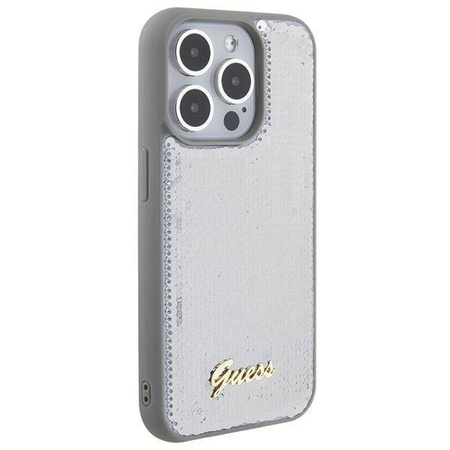 Etui Guess Sequin Script Metal na iPhone 15 Pro Max - srebrne