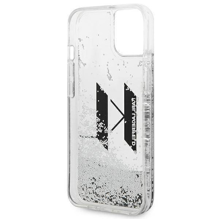 Original Handyhülle IPHONE 14 Karl Lagerfeld Hardcase Liquid Glitter Big KL silber