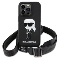 Karl Lagerfeld KLHCP15SSCBSKNK iPhone 15 6,1" Hardcase schwarz/schwarz Crossbody Silikon Ikonik
