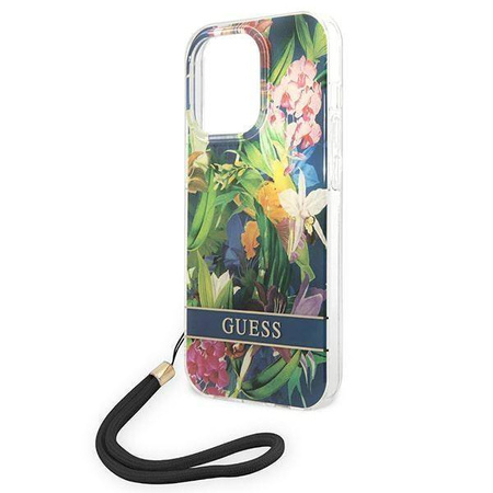 Original Case IPHONE 14 PRO Guess Hardcase Flower Strap (GUOHCP14LHFLSB) blue