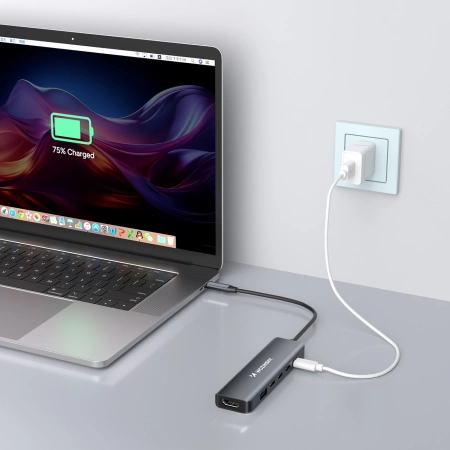 USB-C 6 in 1 Hub Wozinsky WHBC10Y4S Multifunktional, Aluminium, mit 25 cm Kabel - Grau