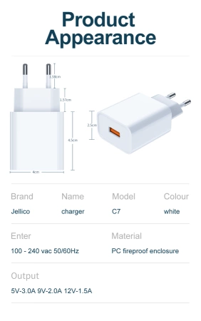 JELLICO wall charger C7 22.5W 1xUSB QC3.0 White