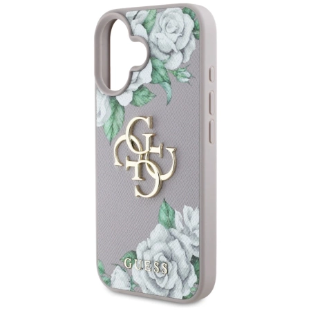 Guess Grained Roses Big 4G Logo iPhone 16 Case - Purple