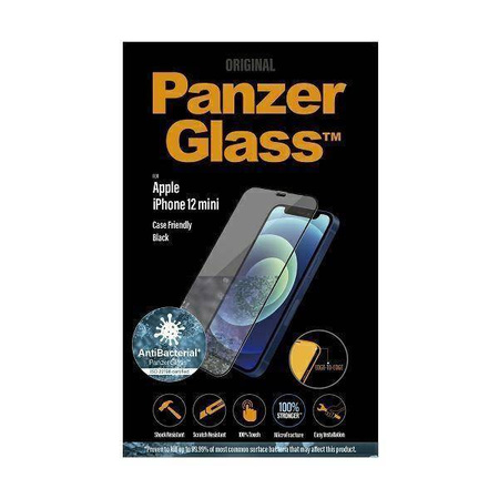 Szkło Hartowane 5D IPHONE 12 MINI PanzerGlass E2E Super+ Case Friendly AntiBacterial MicroFracture czarne