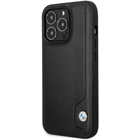 Original Handyhülle IPHONE 14 PRO BMW Hardcase Leather Blue Dots (BMHCP14L22RBDK) schwarz