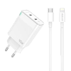JELLICO ładowarka sieciowa C106 GaN PD 45W 2xUSB-C + kabel USB-C - Lightning Biały