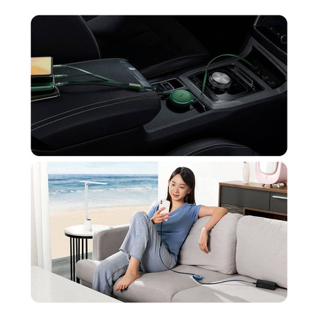 Baseus Bright Mirror 2 einziehbares Kabel 3in1 USB Type C - Micro USB + Lightning + USB Type C 3.5A 1.1m schwarz (CAMJ010201)