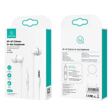 USAMS Słuchawki stereo EP-47 3.5mm biały/white 1,2m HSEP4702 (US-SJ594)