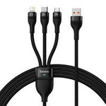Baseus Flash Series Ⅱ kabel 3w1 do szybkiego ładowania USB-A do USB-C / Micro-USB / Lightning 66W 480Mb/s 1.2m czarny