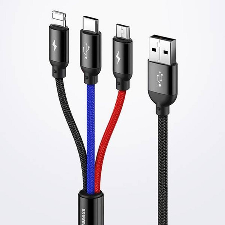 Baseus 3in1 Cable USB-C / Lightning / Micro 3,5A 0,3m (Black)