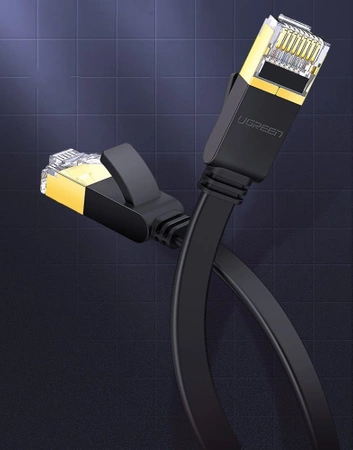 Ugreen płaski kabel przewód internetowy sieciowy Ethernet patchcord RJ45 Cat 7 STP LAN 10 Gbps 10 m czarny (NW106 11265)