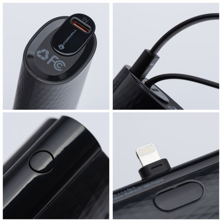 FORCELL Powerbank F-Energy Power Plug F5K3 5 000mAh z wbudowanym złączem do Lightning 8-PIN PD 20W czarny
