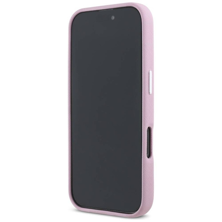 Original Handyhülle IPHONE 16 PRO MAX Karl Lagerfeld Saffiano Full Wrapped Elongated Metal Logo MagSafe rosa
