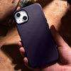 iCarer Case Leather pokrowiec etui z naturalnej skóry do iPhone 14 Plus ciemnofioletowy (kompatybilne z MagSafe)