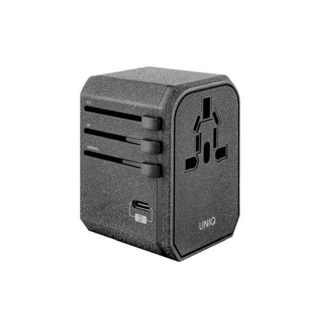 Uniq -Last. Netzwerk. Voyage World Adapter 33W + 2xUSB + PD 18W + QC 3.0 grau/anthrazit (LITHOS Collective)