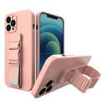 Rope case gel TPU airbag case cover with lanyard for iPhone 12 Pro pink