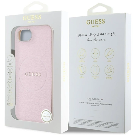 Guess Grained Ring MagSafe iPhone 16e Hülle - Rosa