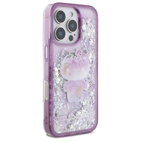 Oryginalne Etui IPHONE 16 PRO Hello Kitty Hardcase Liquid Glitter 50TH Anniversary Party (HKHCP16LL50PPU) fioletowe