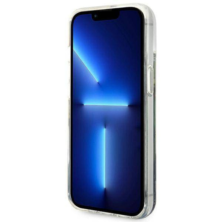 Etui IPHONE 14 Guess Hardcase Flower Liquid Glitter niebieskie