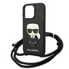 Original Case IPHONE 13 PRO Karl Lagerfeld Hardcase Leather Monogram Patch And Cord Iconik (KLHCP13LCMNIPK) black
