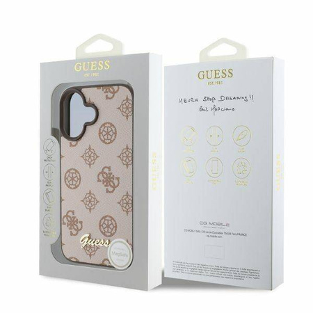 GUESS futerał do IPHONE 16 kompatybilny z MagSafe GUHMP16SPGPYSW (PU Peony Script) brązowy