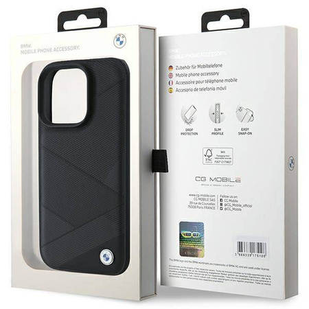 Original Case IPHONE 16 PRO BMW Hardcase Signature Leather Crossing Lines Pattern (BMHCP16L23RCGPK) black
