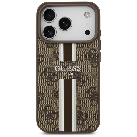 GUESS futerał do IPHONE 17 Pro kompatybilny z MagSafe GUHMP17LP4RPSW (4G Printed Stripes) brązowy