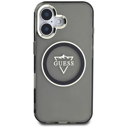 Original Case IPHONE 16 Guess IML Metal Mountain Logo MagSafe black