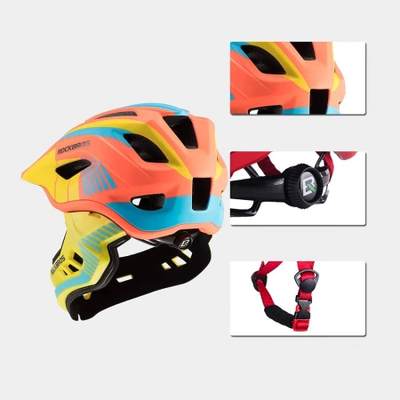 Rockbros TT-32SOYB-S Kinderfahrradhelm mit abnehmbarem Kinnbügel, Größe S – gelb-orange
