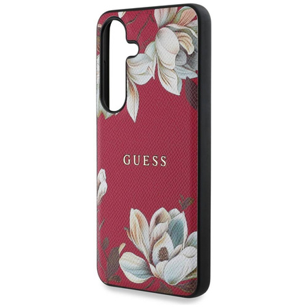 Etui Guess Grained Printed Flower Pattern MagSafe do Samsung Galaxy S25 fuksja