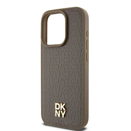 DKNY DKHMP14XPSHRPSW iPhone 14 Pro Max 6.7" brązowy/brown hardcase Leather Pattern Metal Logo MagSafe