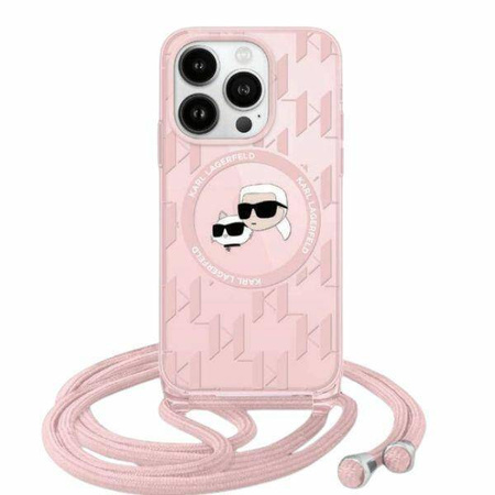 Karl Lagerfeld KLHMP15SHCKCKLCP iPhone 15 / 14 / 13 6.1" różowy/pink hardcase IML Crossbody Monogram Karl & Choupette Head MagSafe