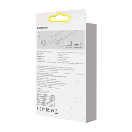 Baseus Lite Series Ethernet Adapter USB-A to RJ45 LAN Port (100Mbps) White