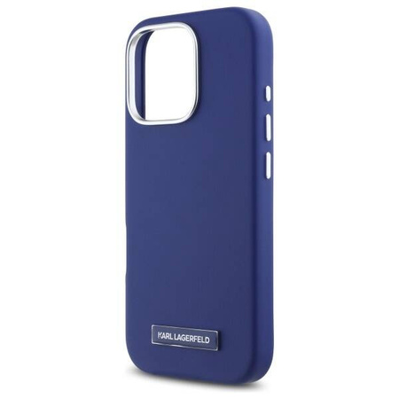 Original Handyhülle IPHONE 16 PRO MAX Karl Lagerfeld Hardcase FW Metal Plate MagSafe (KLHMP16XPGMSRPB) blau