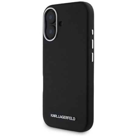 Oryginalne Etui IPHONE 16 Karl Lagerfeld Saffiano Full Wrapped Elongated Metal Logo MagSafe czarne