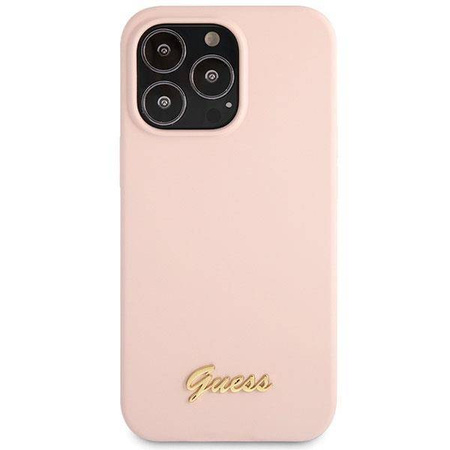 Guess GUHCP13XLSLMGLP iPhone 13 Pro Max 6,7" hellrosa/hellrosa Hardcase Silikon Script Gold Logo